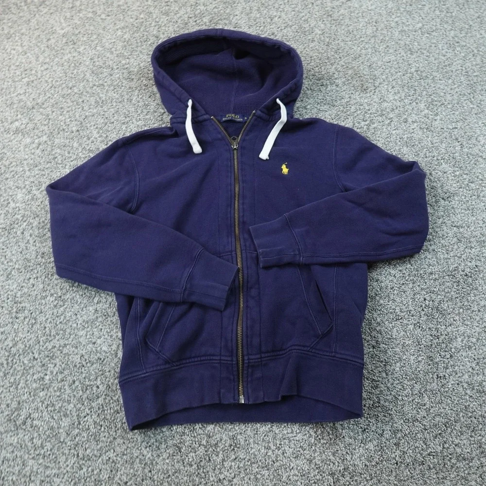 Polo Ralph Lauren Hoodie Mens S Blue Full Zip Thermal Hood Sweatshirt Pony Logo